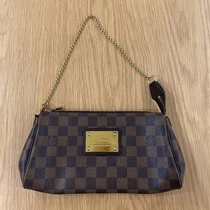 Louis Vuitton Eva Handbag Damier Brown with Long Shoulder Strap and Gold Chain